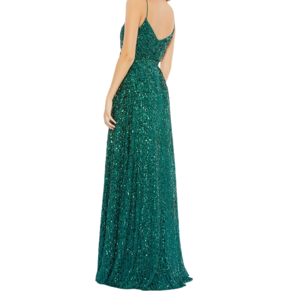 Mac Duggal Emerald Green Sequined Plunging Surplice Evening Gown Size 8 - Picture 3 of 14